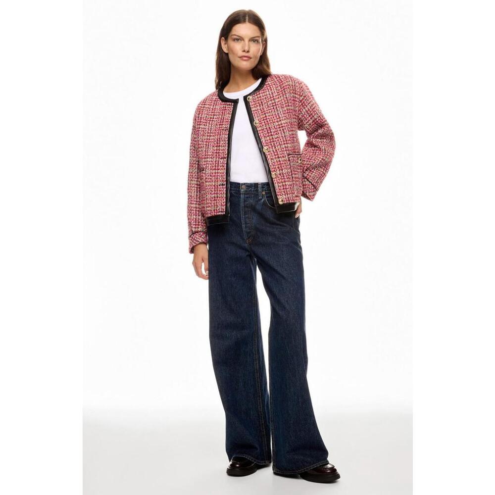 English Factory Multicolored Faux Leather Trim Tweed Jacket Sz S As Is Condition - Picture 1 of 7